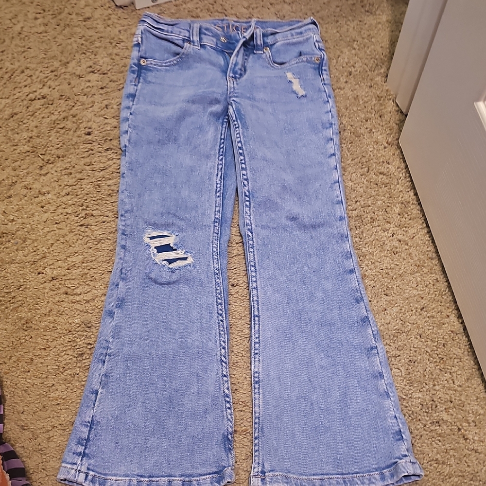 Justice Light Blue Distressed Flare Jeans